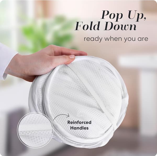 Foldable Laundry Basket 36x58cm Mesh with Wide Opening and Side Pocket Breathable Sturdy Foldable Laundry Basket 2 pcs White