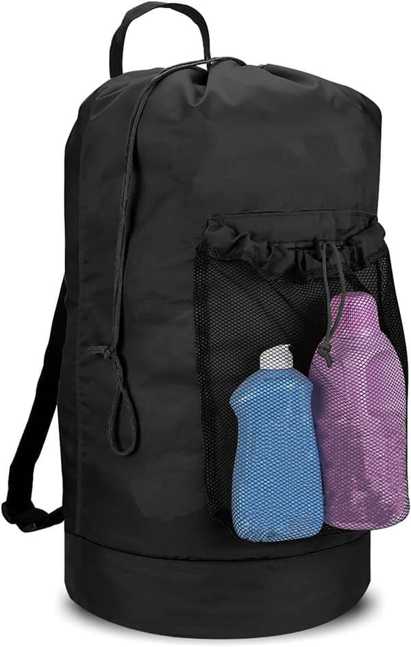 Laundry Backpack, 600D Oxford Fabric, Adjustable Straps, Mesh Pocket, Drawstring Closure, For University, Travel And Laundromat, Black