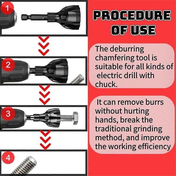 Metal Deburring Tool, Hex Shank Thread Repair Tool and Chamfering Tool, Fits 1/8-3/4 inch (3mm-19mm), Various Materials
