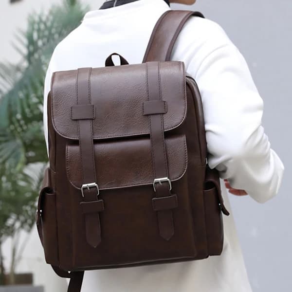 【PP】Leather Laptop Backpack for Men, Work Backpack for Travel, Office, School, Casual Waterproof Computer Backpack Fits Notebook 15.6 Inch Coffee One Size