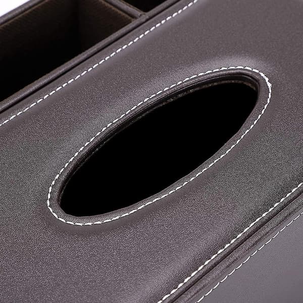 Rectangular PU Leather Tissue Box Cover - Multifunctional Tissue Box Holder with Compartments for Office Supplies, Remote Control, and Decoration