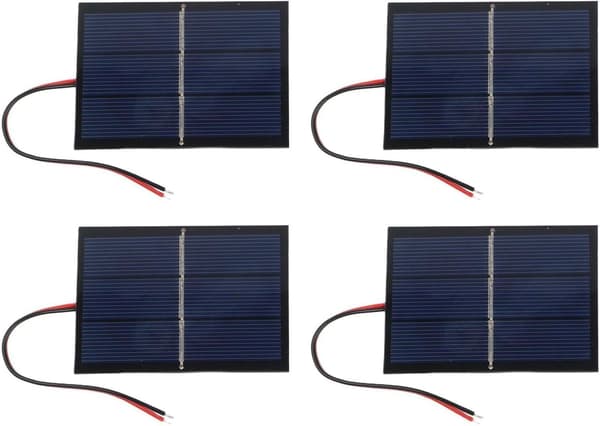 4 stk. 0,65W 5V solcellepaneler med ledninger for småskala strømlys, elektronikk