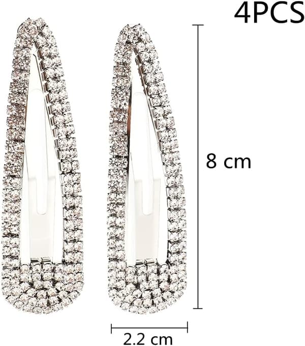 4 stk Rhinestone Snap Clips Store sølv, gull silver,gold