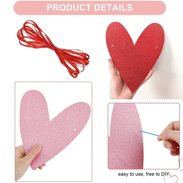 Valentinsdagbanner, røde og rosa hjerteformede hengende, Valentinsdag-girlander