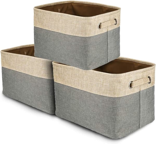 Foldable Cotton and Jute Storage Box with Handles, Laundry Basket, Sto