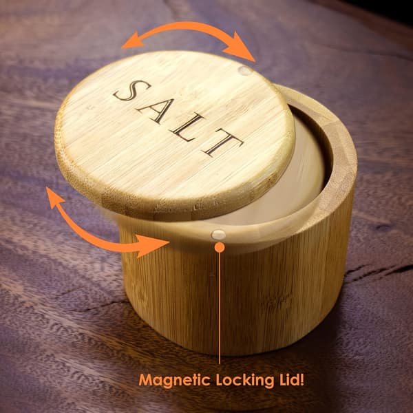 Salt Cellar with Spoon, Magnetic Swivel Lid, Kitchen Salt Shaker, Spice Container, Dining Table Gift