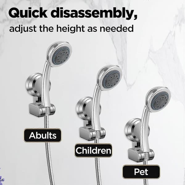 Adjustable Shower Head Holder Suction Cup with Strong Adhesive, Drill-Free Shower Holder Wall Mount, Removable Suction Cup Shower Head Holder for Bathroom