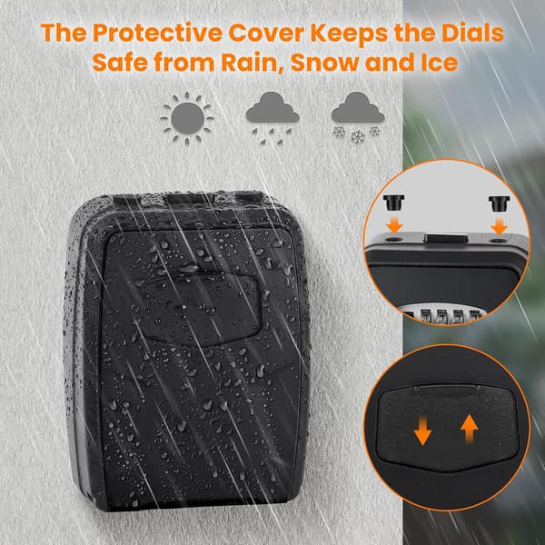Portable Key Lock Box, Wall Mounted Box for House Key, Car Keys, 6 Keys, Weatherproof Resettable Code (Black,