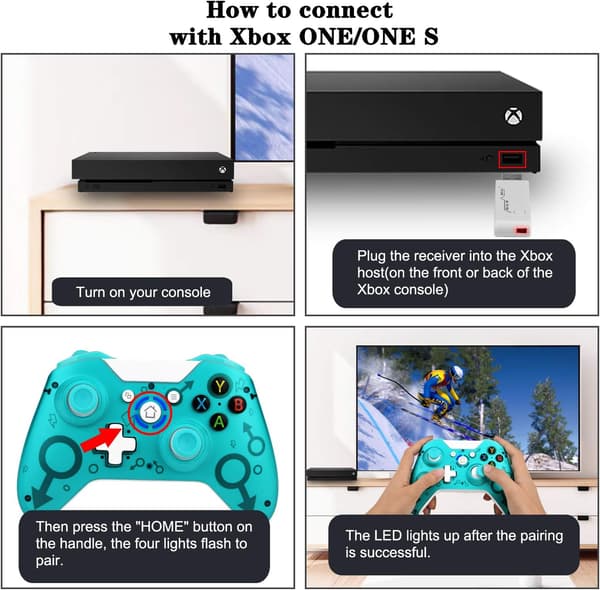 Trådløs controller til Xbox One, uden headset-stik, 2,4 GHz spilcontroller Gamepad kompatibel med Xbox One S/X PC (grøn)