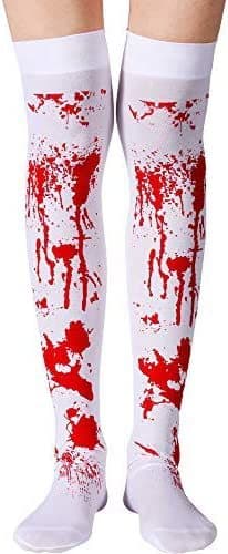 Hvide blodplettede kvinder Halloween cosplay strømper, 2 høje strømper