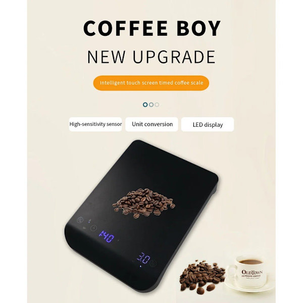 Mini Digital Coffee Scale compatible with Timer PR1/PR2 USB-C Rechargeable High-Precision LED Display Black