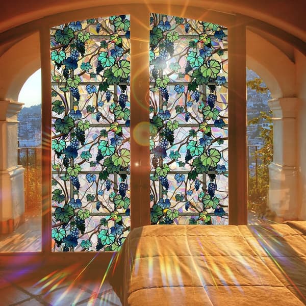Decorative Window Film, Vines and Flowers Privacy Screen, Double-Sided Static, 45x200cm