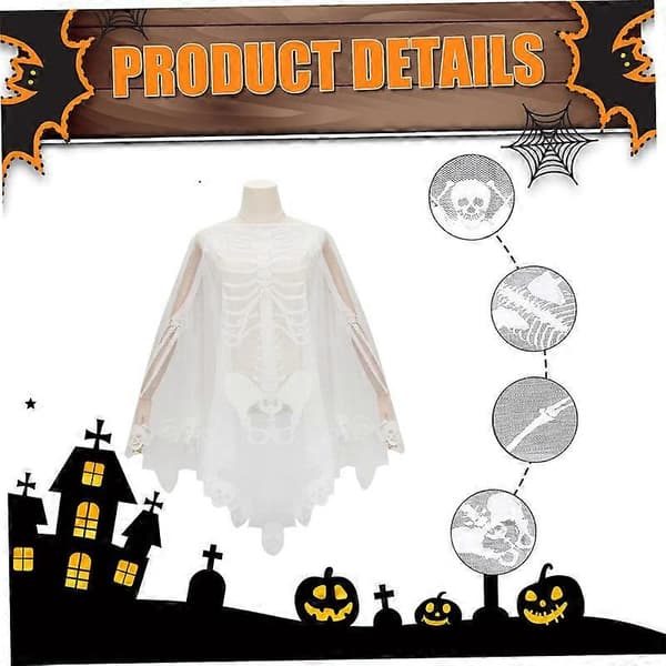 Halloween Skeleton Poncho, Lace Skeleton Cape Shawl Halloween Costumes