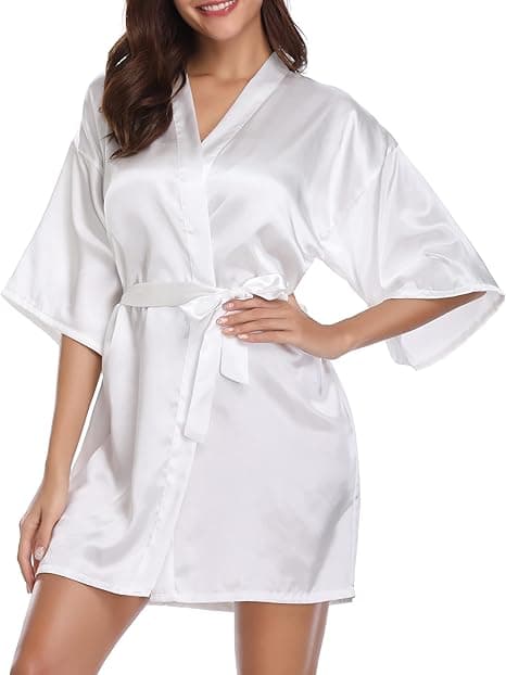 Brudekjole Kimono Morgenkåpe for Kvinner Satin Brudepike Fest Morgenkåper