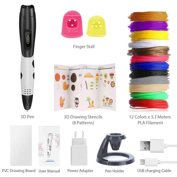 3D Pen Set with LCD Screen + 12 Colors of Filament, Creative DIY Gift for Beginners, Complete 3D Drawing Kit, Christmas Gift