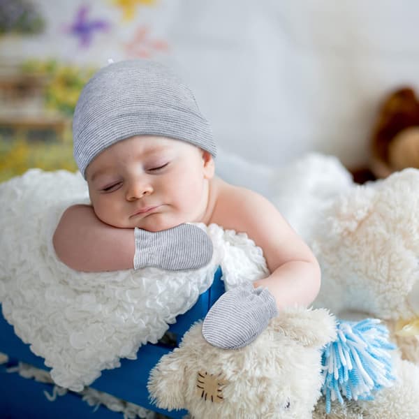 Babyhattar och vantar set Unisex mössor mössa 0-6 månader Spädbarn Nyfödd för pojkar flickor, grå, vit -