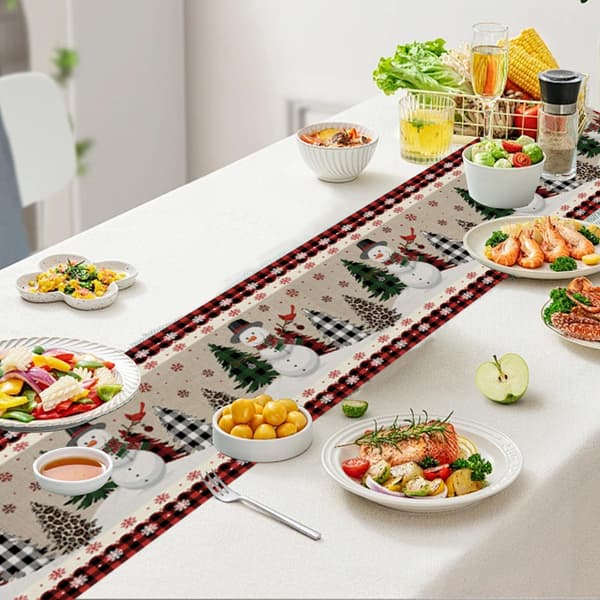 Christmas Table Runner, Washable Christmas Table Runner, 33 x 180 CM Table Runner, Snowman Table Decoration (Snowman)