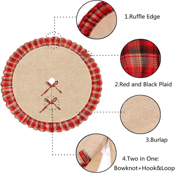 Juletræsskørt 48 tommer sort og rød Buffalo Plaid Ruffle T