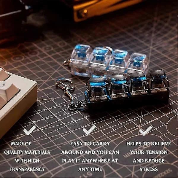 (pow yeah!) Mechanical Keyboard Keycaps 4 Keys Fidget Toy for Stress Relief DIY Button Black Transparent