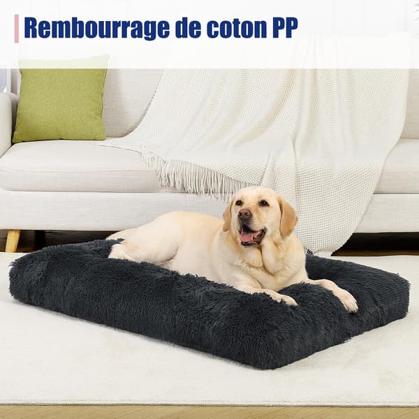 Large Dog Bed, 95x65cm, Machine Washable Dog Cushion, Soft Plush Fabric, Non-Slip Base, Dark Grey