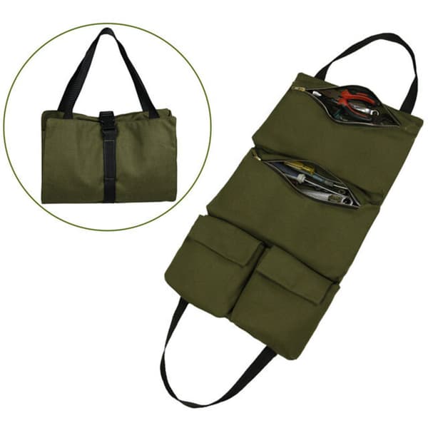 Tool Roll, Multifunctional Canvas Tool Roll, Wrench Roll, Roll-Up Tool Organizer with 2 Zipper Pockets, Car Tool Organizer