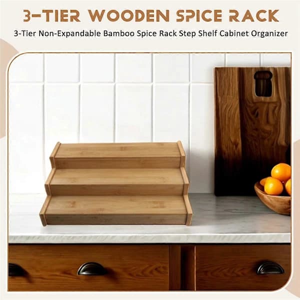 【PP】3-Tier Bamboo Spice Rack, Step Shelf, Cabinet Organizer (Not Extendable)