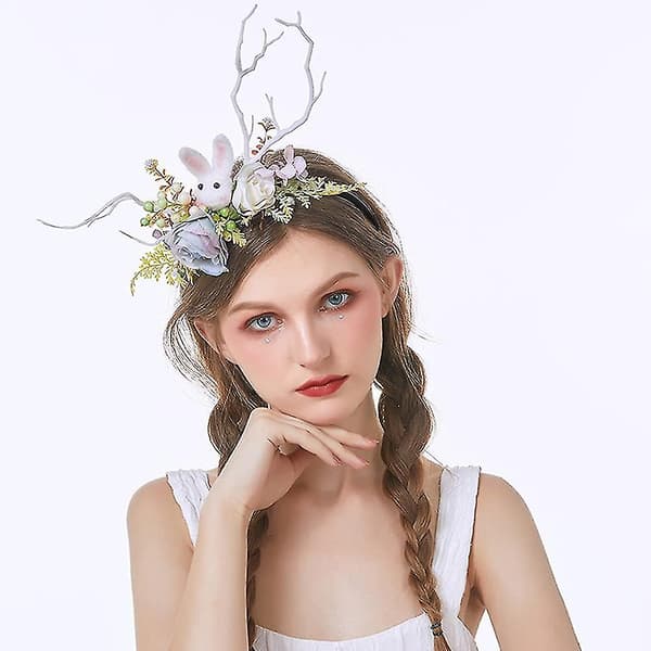 Påskehare blomsterhodebånd dekorasjon søtt kaninhodebånd eventyr cosplay krans krone blomsterbryllup