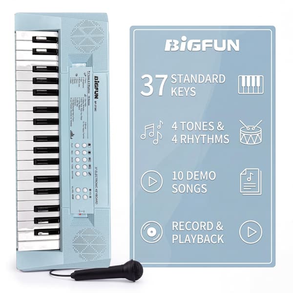 37 tangenter børnepiano med mikrofon, musikalsk keyboard, lyseblå Light Blue