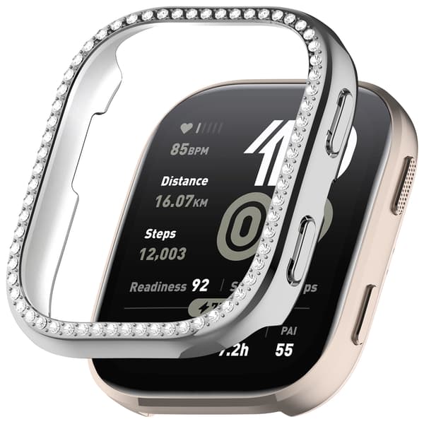 Protective Silver PC Frame Compatible with Amazfit Bip6 (A2435) with Single Row of Crystals Silver Silver Silver