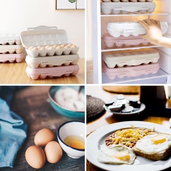 Eggoppbevaringsboks med lokk, 2 stk stablebar eggbeholder, 12 rom eggoppbevaringsboks