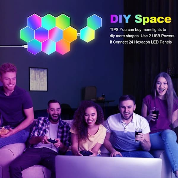 12 Pieces Smart Hexagon LED Wall Panels, RGB App/Music Sync for Game Room Decoration