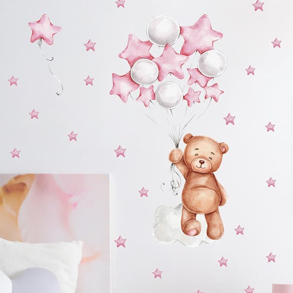 Väggdekaler för barnrum - Rosa, tecknade väggdekaler, DIY väggkonstaffischer, självhäftande konstdekaler för barn- och babyrumsinredning
