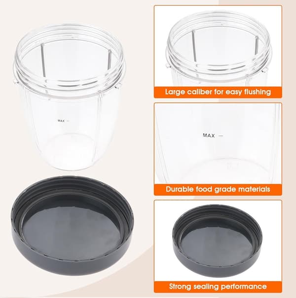 Mixer Cups Replacement Fits NutriBullet 600W 900W, 18 oz Cup with Lid, 2-pack