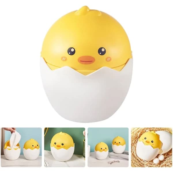 Egg-shaped Desktop Trash Can with Lid, Yellow, 1 piece