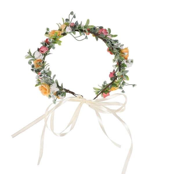 Fargerik brudeblomsterhårkrans Hodebånd Girlander Hodeplagg for bryllupsfotografering med kunstige roser og tusenfryd