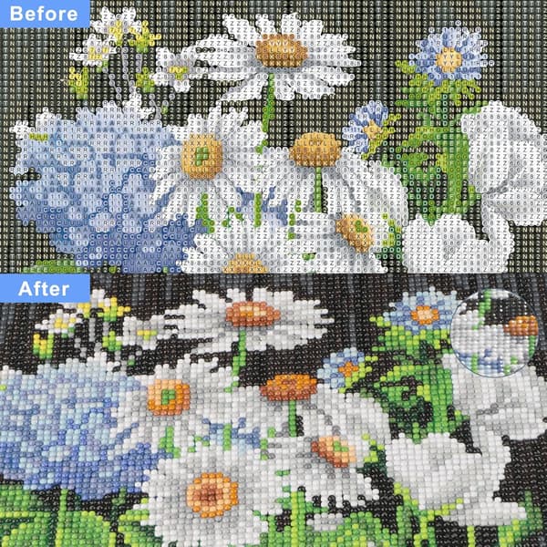 1 stk blomster 001 DIA malet blomst komplet rhinsten, DIA farve