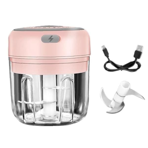 Electric Garlic Press, Cordless Grinder, Portable Mini Chopper, Pink, 250ml