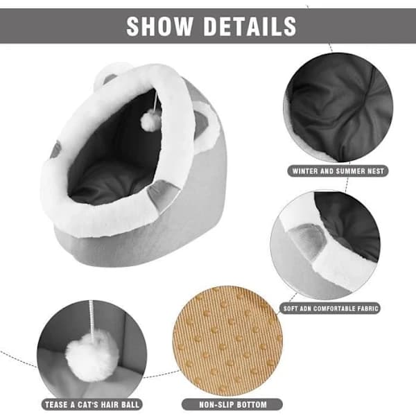 Cat basket with removable washable cushion, cat hotel, cat tent, pet bed, soft cat cave, foldable (Grey M)