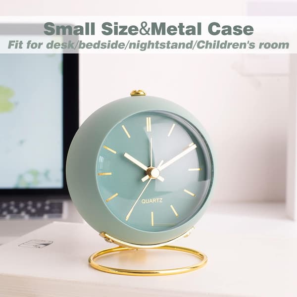 Battery Operated Desk Alarm Clock with Light, Retro Silent Analog Small Clock, Loud Table Clock, Green