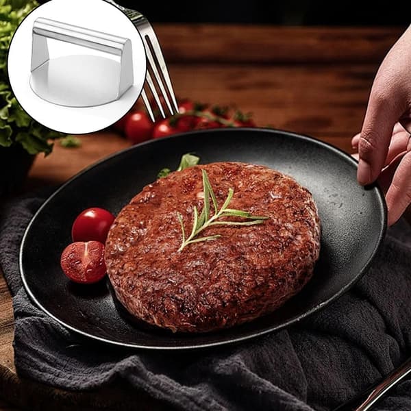 Burgerpresse i rustfritt stål, 14 cm, kraftig, rund hamburgerpresseform, perfekt for stekeplate, grillmatlaging, biff, panini