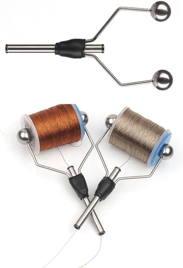 2PC Double Bi-Ceramic Tip Fly Tying Bobbin Holder for Standard Bobbin Fishing Flies Lures Making Tool, Black