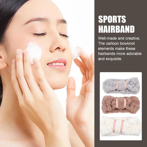 Koralfleece hårbånd 3 stk sæt med sløjfe, bløde stofhårbånd til ansigtsvask og makeup, elastiske hårbånd til, beige, grå