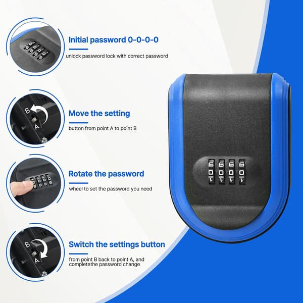 Wall Mount and Magnetic Key Lock Box with 4-Digit Combination Code - Blue Heavy Duty Key Lock Holder, Weatherproof Outdoor Hide-a-Key Box for Home,