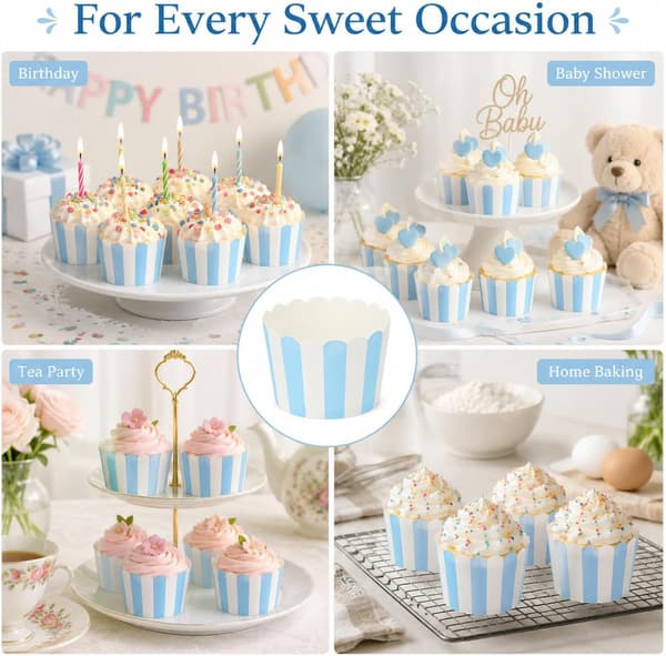 50 stk. blå og hvidstribede cupcakeforme 50 stk. blå hvid 2,36 tommer