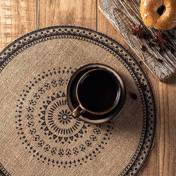 4 Pieces Round Natural Jute Tassels Printed Placemat Tablecloth Placemat Waterproof Coaster Tablecloth Kitchen Accessories