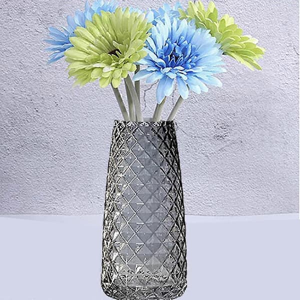 Decorative Vase Modern Semi-Transparent Grey, Vase for Office Home Shelf, Pineapple Texture