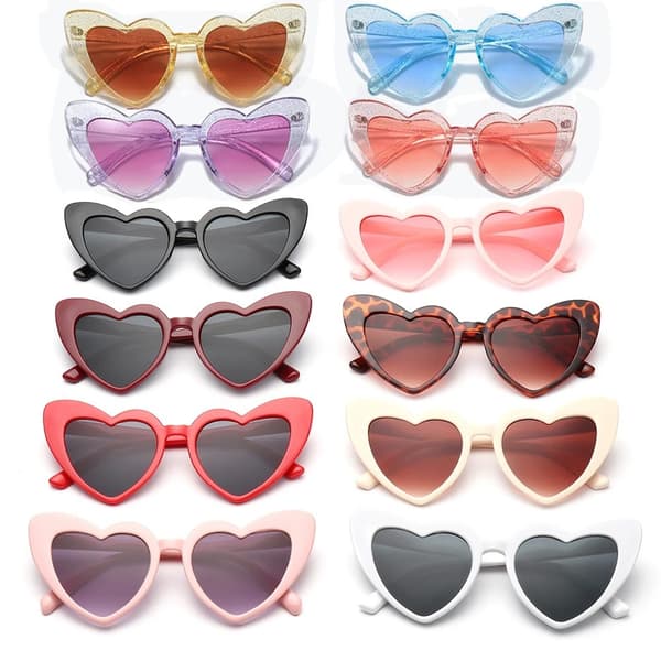 Sorte 2-pak hjerteformede solbriller til kvinder, Fashion Love He