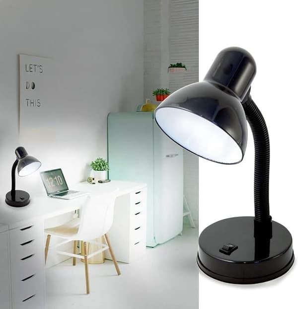 Clip-on lamp, Base for E27 bulb, LED compatible, Flexible arm, with