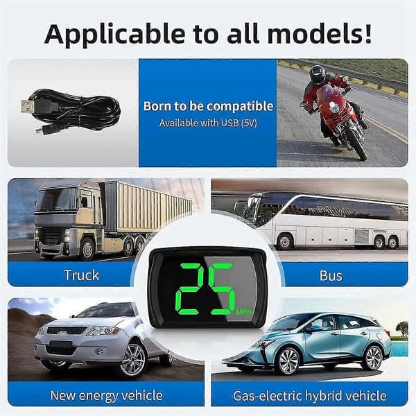 Bil HUD GPS Hastighedsmåler, til Biler med Hastighed, USB Plug and Play, Egnet til Alle Biler