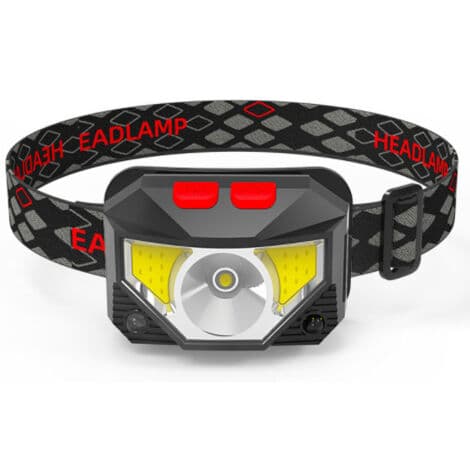 LED Headlamp with Red Indicator, USB Rechargeable, Compact Dual Light Source, Motion Detection, Waterproof Design, Adjustable Angle, Suitable (FMY)